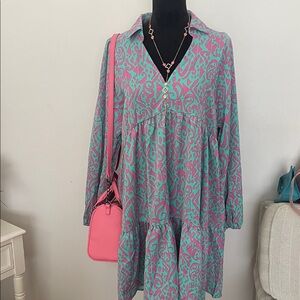 Umgee Teal and Pink Patterned Dress
